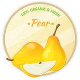 Vintage label with pear isolated on white background in cartoon style. Vector illustration. Fruit and Vegetables Stock Image Vintage label with pear isolated on white background in cartoon style. Vector illustration. Fruit and Vegetables Stock Image