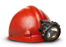 Vintage miners helmet with lamp