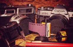 Vintage 35mm film camera and film stock images Vintage 35mm film camera and film stock images