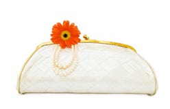 Vintage Mother of Pearl evening bag on white Royalty Free Stock Photos Vintage Mother of Pearl evening bag on white Royalty Free Stock Photos