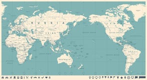 Vintage Political World Map Pacific Centered stock illustration Vintage Political World Map Pacific Centered stock illustration