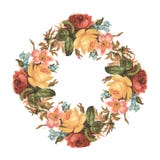 Vintage red pink and yellow vintage rose flower bouquet wreath vector illustration Vintage red pink and yellow vintage rose flower bouquet wreath vector illustration