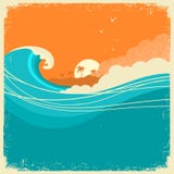 Vintage Seascape with island on old paper poster for text. Ocean royalty free illustration Vintage Seascape with island on old paper poster for text. Ocean royalty free illustration