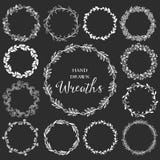 Vintage set of hand drawn rustic wreaths. Floral vector graphic