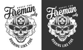 Vintage skull wearing fireman helmet badge royalty free illustration Vintage skull wearing fireman helmet badge royalty free illustration
