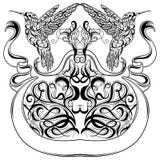 Vintage tattoo art design with hummingbird, decorative calligraphy elements and ribbon banner. Victorian motif. vector illustration Vintage tattoo art design with hummingbird, decorative calligraphy elements and ribbon banner. Victorian motif. vector illustration