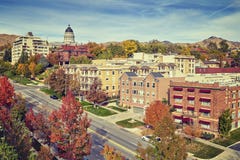 Vintage toned Salt Lake City downtown in autumn, USA. Royalty Free Stock Images Vintage toned Salt Lake City downtown in autumn, USA. Royalty Free Stock Images