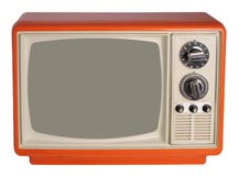 Vintage TV set. Orange vintage TV set, isolated on white Vintage TV set. Orange vintage TV set, isolated on white