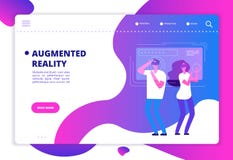 Virtual reality concept. People with vr future gadgets. Web site vector template royalty free illustration Virtual reality concept. People with vr future gadgets. Web site vector template royalty free illustration