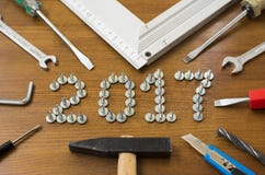 2017 vis de nouvelle année sur le fond en bois Image stock 2017 vis de nouvelle année sur le fond en bois Image stock