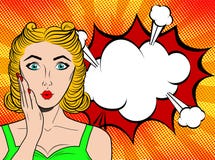 Visage de femelle d'art de bruit de wow Jeune femme étonnée sexy avec h blond illustration de vecteur Visage de femelle d'art de bruit de wow Jeune femme étonnée sexy avec h blond illustration de vecteur