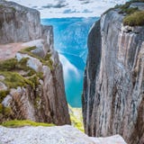 Vista aerea Lysefjorden da Kjeragbolten Norvegia fotografia stock Vista aerea Lysefjorden da Kjeragbolten Norvegia fotografia stock