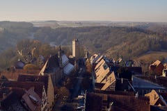 Vista aérea de la ciudad histórica de Tauber del der del ob de Rothenburg céntrica fotografía de archivo libre de regalías Vista aérea de la ciudad histórica de Tauber del der del ob de Rothenburg céntrica fotografía de archivo libre de regalías
