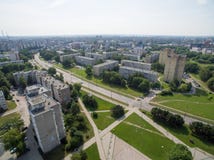 Vista aérea del distrito de Kalnieciai en Kaunas imagen de archivo Vista aérea del distrito de Kalnieciai en Kaunas imagen de archivo