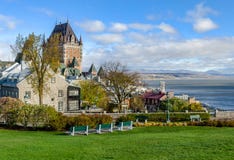 Vista da cidade superior de Cidade de Quebec velha em Quebeque, Canadá foto de stock Vista da cidade superior de Cidade de Quebec velha em Quebeque, Canadá foto de stock