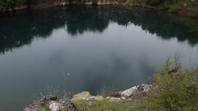 Vista de relajaci?n de la naturaleza albanesa hermosa La lluvia ligera cae en un lago natural rodeado por la flora verde metrajes Vista de relajaci?n de la naturaleza albanesa hermosa La lluvia ligera cae en un lago natural rodeado por la flora verde metrajes