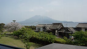 Vista de Sakurajima de Senganen fotografia de stock Vista de Sakurajima de Senganen fotografia de stock