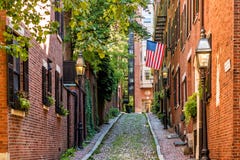 Vista della via storica della ghianda a Boston fotografia stock libera da diritti Vista della via storica della ghianda a Boston fotografia stock libera da diritti