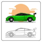 Vista laterale di verde del supercar di sport illustrazione vettoriale Vista laterale di verde del supercar di sport illustrazione vettoriale