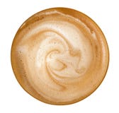 Vista superior da espuma quente da espiral do cappuccino do latte do café isolada no fundo branco, trajeto fotografia de stock royalty free Vista superior da espuma quente da espiral do cappuccino do latte do café isolada no fundo branco, trajeto fotografia de stock royalty free
