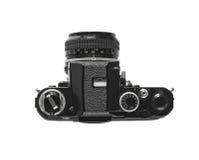 Vista superiore isolata di una macchina fotografica della pellicola dell'annata immagine stock libera da diritti Vista superiore isolata di una macchina fotografica della pellicola dell'annata immagine stock libera da diritti