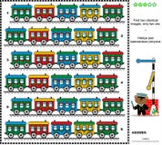 Visual riddle - find two identical trains stock illustration Visual riddle - find two identical trains stock illustration