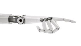Vit glansig Robotic hand som någonstans pekar illustrationen för sidosikt 3d royaltyfri illustrationer Vit glansig Robotic hand som någonstans pekar illustrationen för sidosikt 3d royaltyfri illustrationer