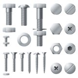 Viti di metallo Elementi d'acciaio della costruzione della testa del ribattino del dado di Bolt Insieme di vettore isolato bullon illustrazione vettoriale Viti di metallo Elementi d'acciaio della costruzione della testa del ribattino del dado di Bolt Insieme di vettore isolato bullon illustrazione vettoriale