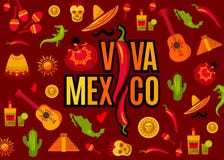 Viva Mexico bokstäver och symbolsuppsättning stock illustrationer Viva Mexico bokstäver och symbolsuppsättning stock illustrationer