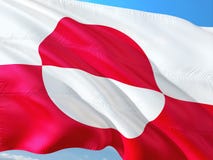 Vlag die van Groenland in de wind tegen diepe blauwe hemel golven Hoog - kwaliteitsstof stock fotografie Vlag die van Groenland in de wind tegen diepe blauwe hemel golven Hoog - kwaliteitsstof stock fotografie