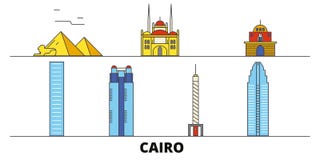 Vlakke de oriëntatiepunten vectorillustratie van Egypte, Kaïro De lijnstad van Egypte, Kaïro met beroemde reisgezichten, horizon, vector illustratie Vlakke de oriëntatiepunten vectorillustratie van Egypte, Kaïro De lijnstad van Egypte, Kaïro met beroemde reisgezichten, horizon, vector illustratie