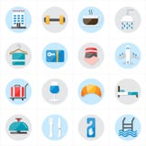 Vlakke Pictogrammen voor Hotelpictogrammen en van Reispictogrammen Vectorillustratie Stock Foto Vlakke Pictogrammen voor Hotelpictogrammen en van Reispictogrammen Vectorillustratie Stock Foto