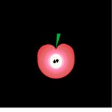Vlakke roze appel met zaden en groen blad op zwarte achtergrond stock illustratie Vlakke roze appel met zaden en groen blad op zwarte achtergrond stock illustratie