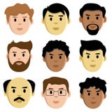 Vlakke vastgestelde gezichten van mensen, avatar, vector vector illustratie Vlakke vastgestelde gezichten van mensen, avatar, vector vector illustratie