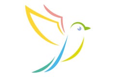 Vliegende geïsoleerde regenboog gekleurde vogel op witte achtergrond stock illustratie Vliegende geïsoleerde regenboog gekleurde vogel op witte achtergrond stock illustratie