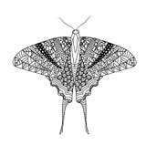 Vlinder met etnisch krabbelpatroon Zentangle inspireerde patroon voor pagina's van het antispannings de kleurende boek voor volwa stock illustratie Vlinder met etnisch krabbelpatroon Zentangle inspireerde patroon voor pagina's van het antispannings de kleurende boek voor volwa stock illustratie