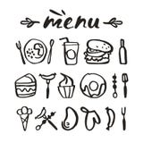 Voedselpictogrammen in hand-drawn stijl stock illustratie Voedselpictogrammen in hand-drawn stijl stock illustratie