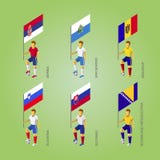 Voetbalsters met vlaggen: Slowakije, Slovenië, Servië, San brengt in de war royalty-vrije illustratie Voetbalsters met vlaggen: Slowakije, Slovenië, Servië, San brengt in de war royalty-vrije illustratie