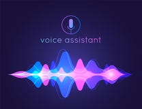 Voice assistant sound wave. Microphone voice control technology, voice and sound recognition. Vector AI assistant stock illustration Voice assistant sound wave. Microphone voice control technology, voice and sound recognition. Vector AI assistant stock illustration
