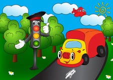 Voiture de bande dessinée avec des feux de signalisation illustration de vecteur Voiture de bande dessinée avec des feux de signalisation illustration de vecteur