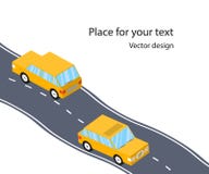 Voitures sur la route, la route, style 3D isométrique plat Voyage de famille Illustration de vecteur avec l'espace pour le texte illustration stock Voitures sur la route, la route, style 3D isométrique plat Voyage de famille Illustration de vecteur avec l'espace pour le texte illustration stock