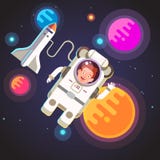 Vol de garçon d'astronaute dans l'espace illustration de vecteur Vol de garçon d'astronaute dans l'espace illustration de vecteur
