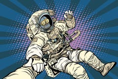 Volg me het gebaar o.k. van de robotastronaut vector illustratie Volg me het gebaar o.k. van de robotastronaut vector illustratie