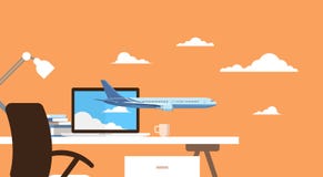 Volo vuoto dell'aereo di aria di prenotazione di viaggio di modulo di iscrizione online del biglietto dell'affare del computer po Immagine Stock Volo vuoto dell'aereo di aria di prenotazione di viaggio di modulo di iscrizione online del biglietto dell'affare del computer po Immagine Stock