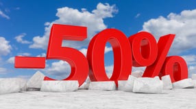 -50% on broken ice. The voluminous figure -50% against the background of the broken ice. 3d rendering vector illustration -50% on broken ice. The voluminous figure -50% against the background of the broken ice. 3d rendering vector illustration