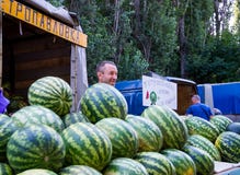 Trade in watermelons in the food market stock image Trade in watermelons in the food market stock image