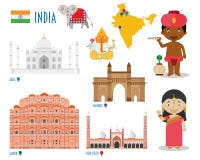 Voyage d'icône plate d'Inde et concept réglés de tourisme Images stock Voyage d'icône plate d'Inde et concept réglés de tourisme Images stock
