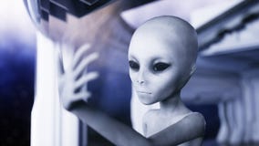 Vreemdeling in futuristische ruimte hand die uit met Aardeplaneet bereiken UFO futuristisch concept het 3d teruggeven royalty-vrije illustratie Vreemdeling in futuristische ruimte hand die uit met Aardeplaneet bereiken UFO futuristisch concept het 3d teruggeven royalty-vrije illustratie