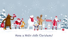 Vrolijke Kerstmispartij in het bos stock illustratie Vrolijke Kerstmispartij in het bos stock illustratie