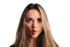 Vrouw die een grappig gezicht maakt stock fotografie Vrouw die een grappig gezicht maakt stock fotografie